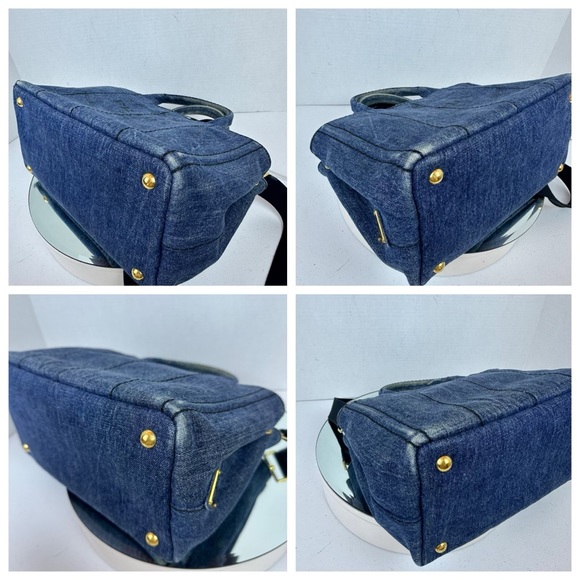 Authentic PRADA Canapa Canvas Denim Finish 2Way Shoulder Hand Bag Canvas - Picture 3 of 9